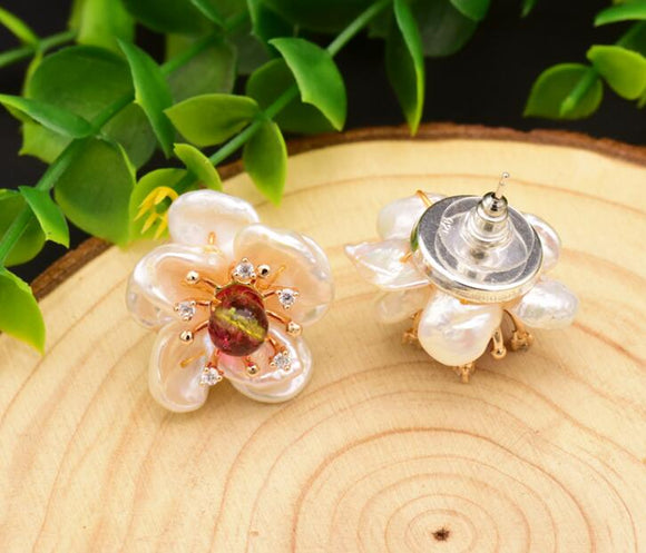 Original Natural Tourmaline Baroque Pearl Flower Earring