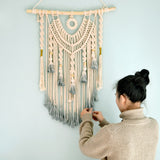 Woven Handmade Macrame Wall Art with Light Blue Tassle