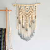 Woven Handmade Macrame Wall Art with Light Blue Tassle